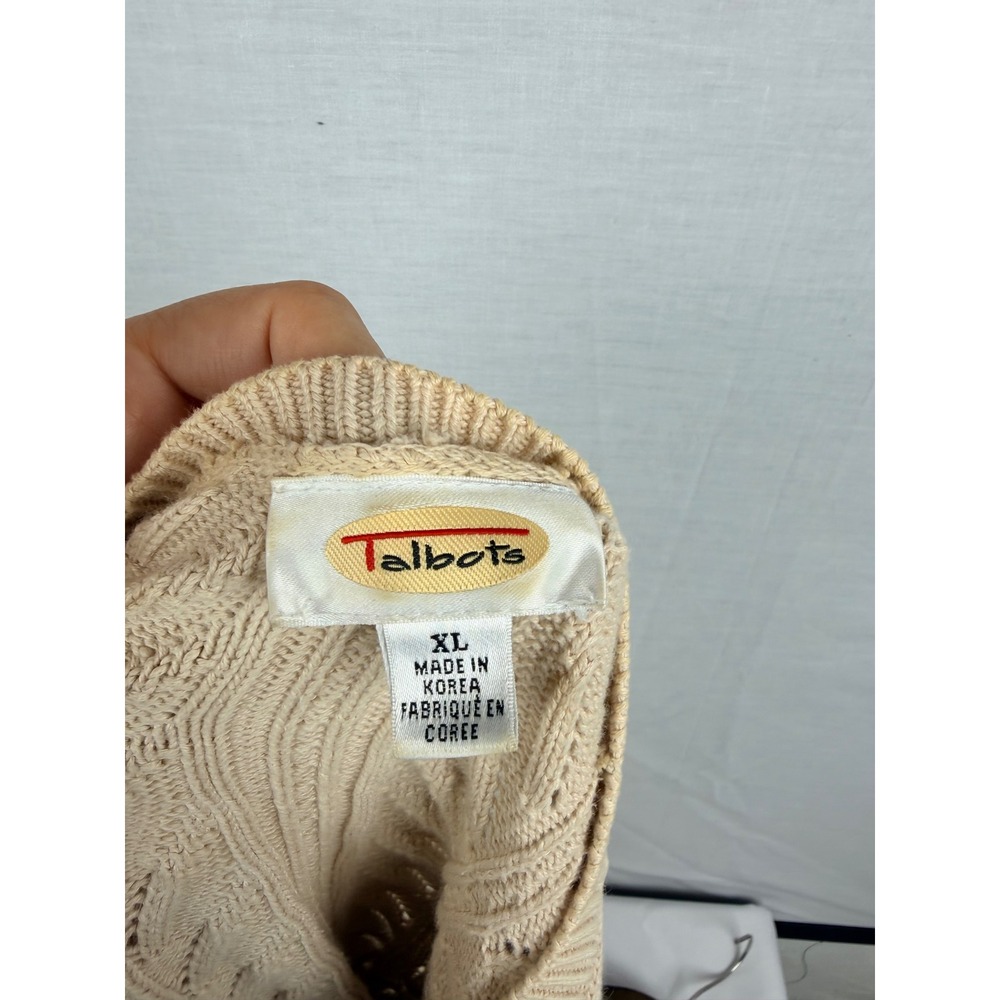 Talbots Womens XL Cream Beige Pointelle Cable Knit Button Front Cardigan Sweater - Picture 12 of 13